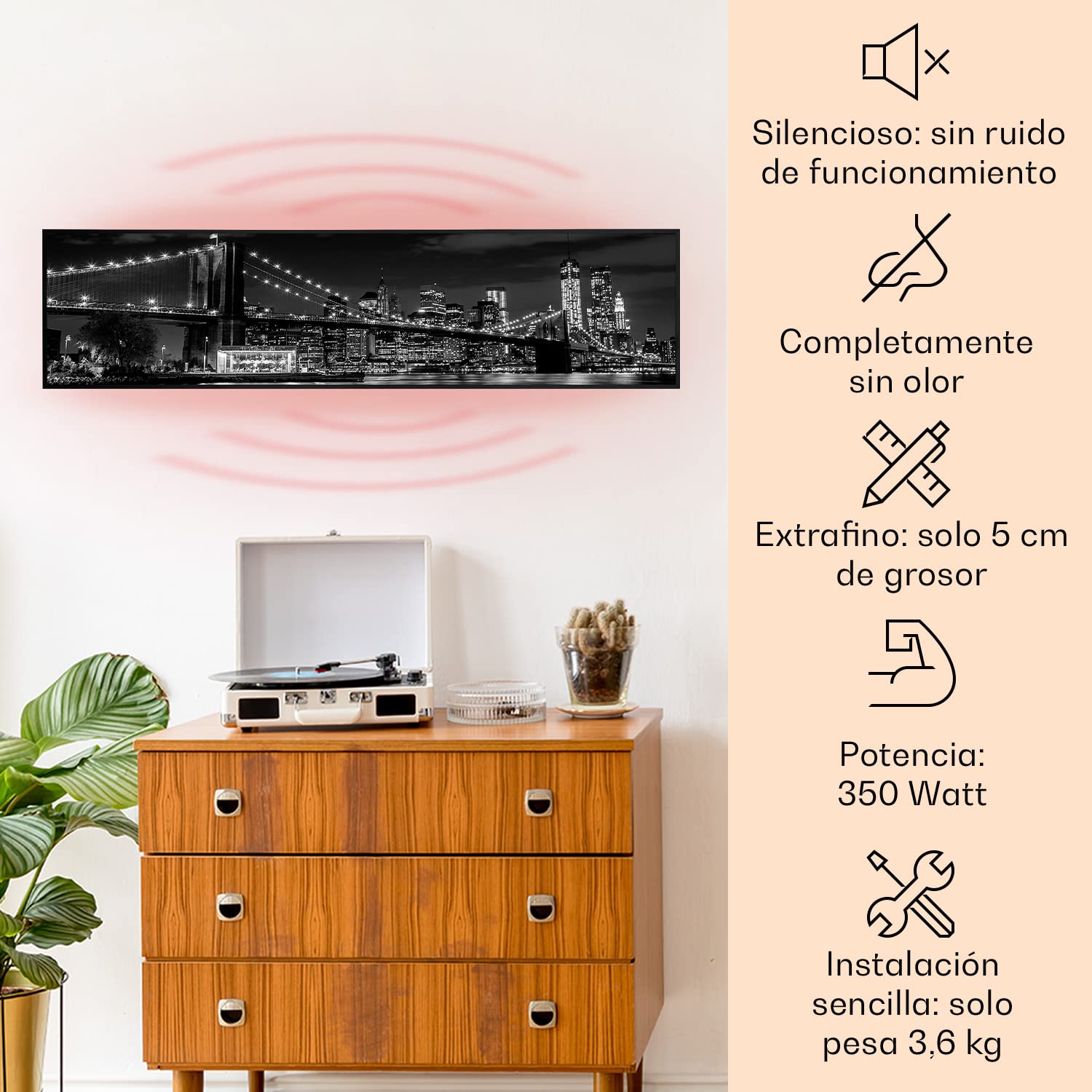 Klarstein Radiador Infrarrojos Pared Potencia, 350W, Placa Calor Bajo Consumo App/loT, Panel Radiante Bajo Consumo, Infrarrojos Calefaccion, Calefactores Infrarojos Panel Radiante Pared