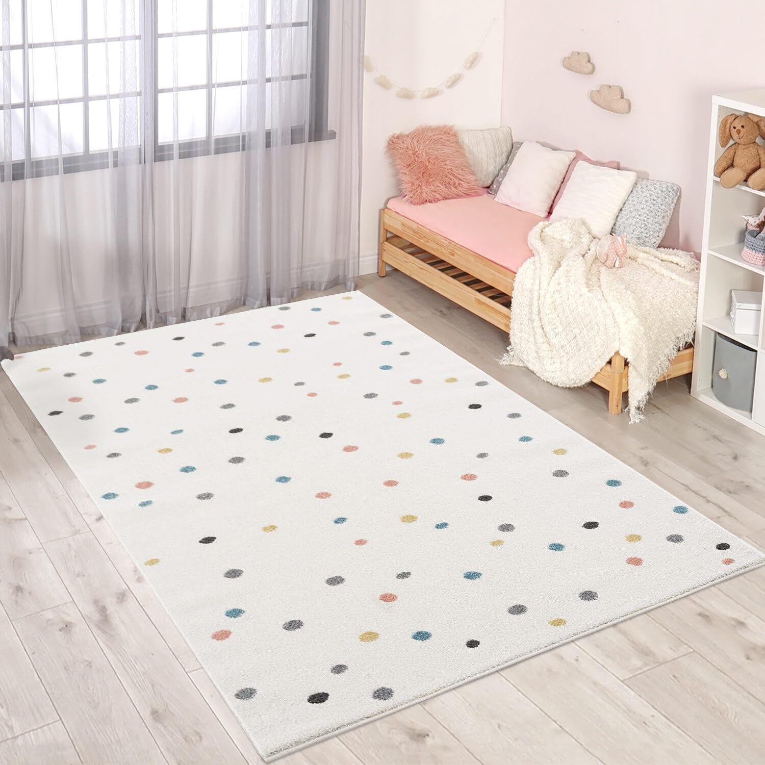 carpet city Dywan do pokoju dziecięcego 160 x 230 cm – dywan dziecięcy, kremowy, kolorowy, w kropki, konfetti, dywan do zabawy dla dzieci, dekoracja pokoju dziecięcego
