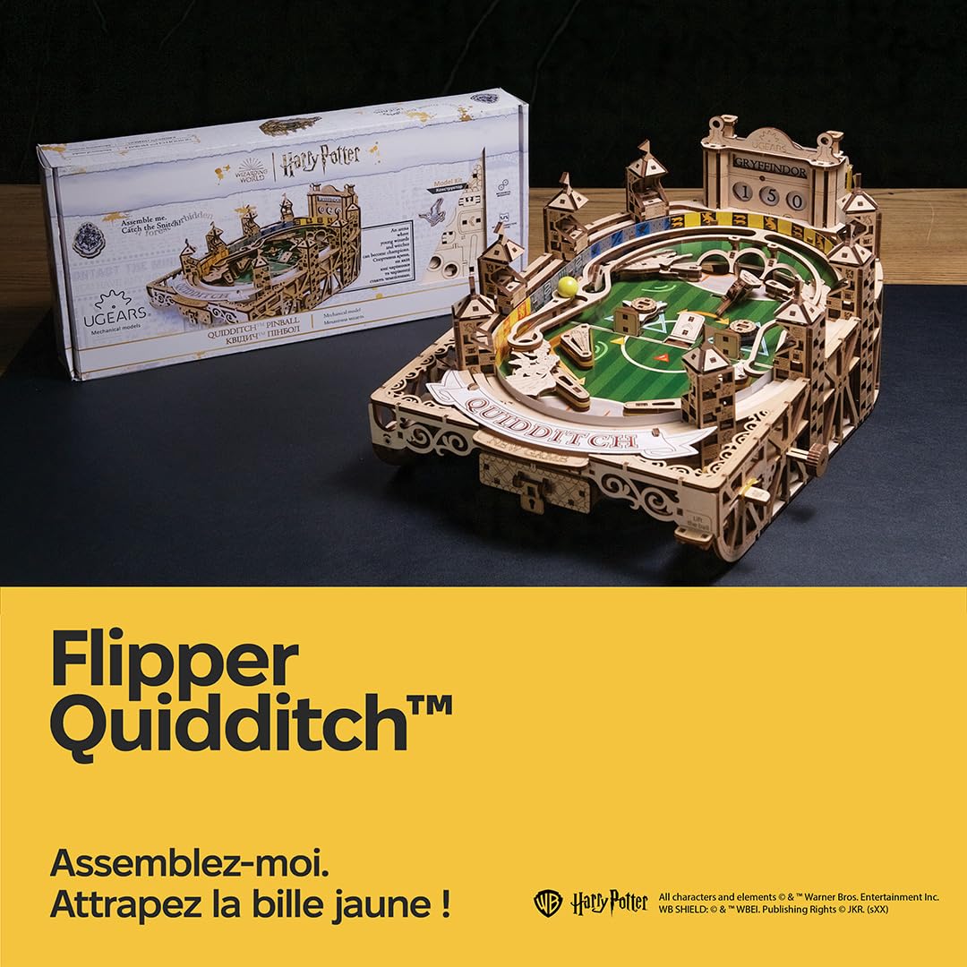 Ugears Machine Flipper Quidditch 3D Puzzle - Harry Potter Puzzles 3D en Bois pour Adultes - Kit DIY avec Flippers Fonctionnels - Kits de Modèles Mécaniques en Bois Fête des Pères - 402 Pièces