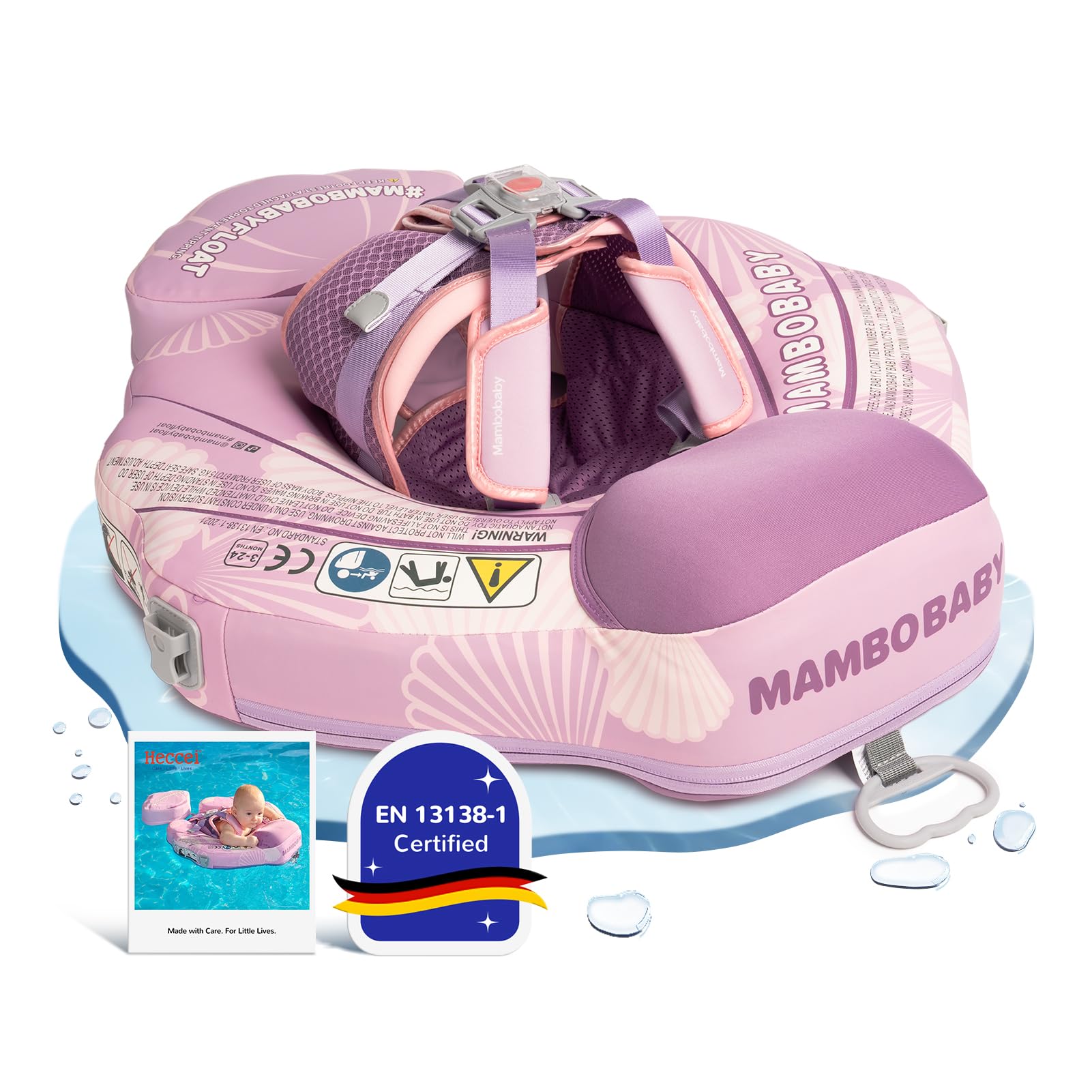 HECCEI Salvagente Bambini, Mambobaby Non Gonfiabile Ciambella Neonato Morbido e Delicato Sulla Pelle Swim Float Trainer per 3-24 mesi