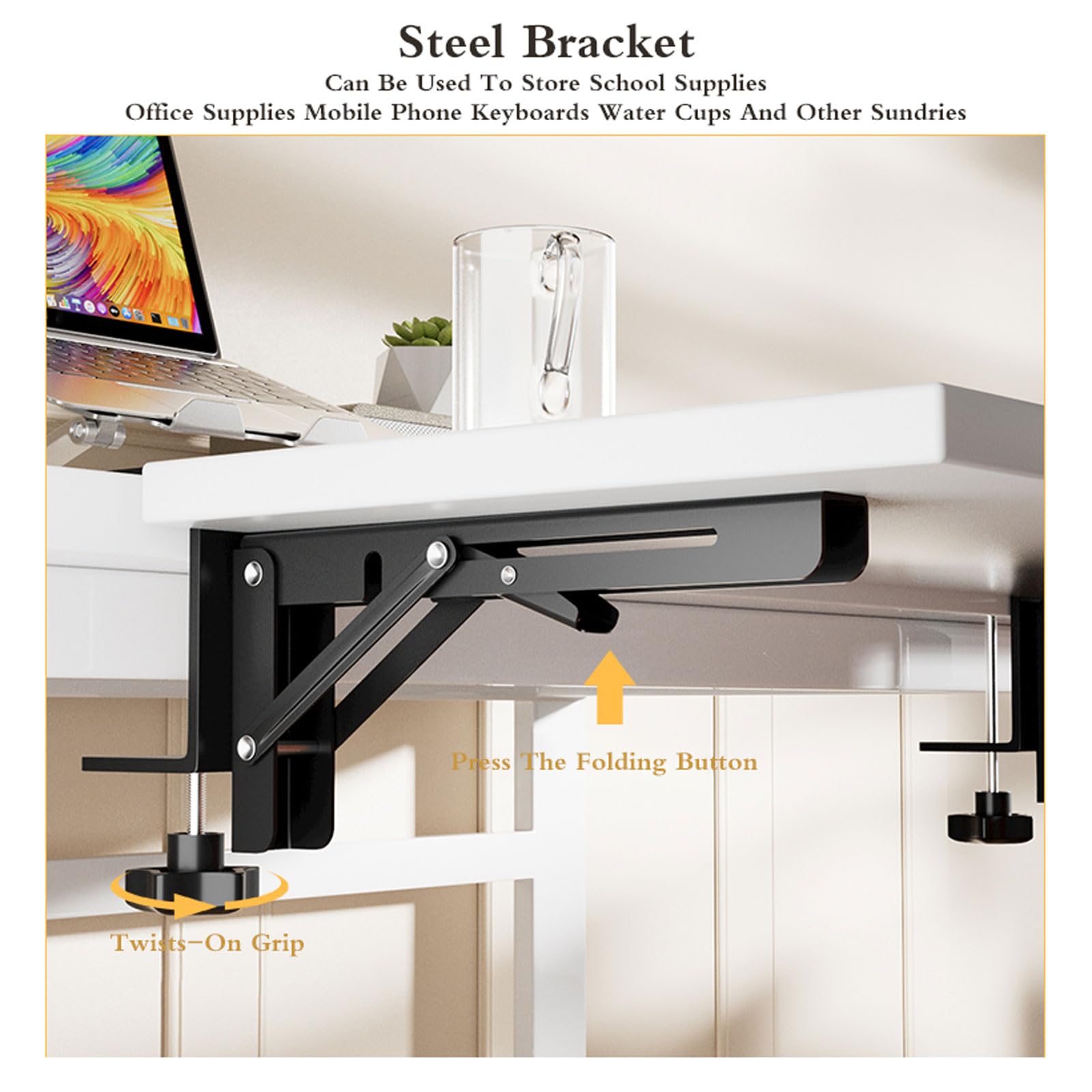 Verstellbare Schreibtischerhöhung, Klemm-Schreibtischregal, platzsparend, Büro-Organizer, faltbarer Monitorständer, ergonomisches Schreibtischzubehör, kein Bohren, perfekt für Zuhause und Büro