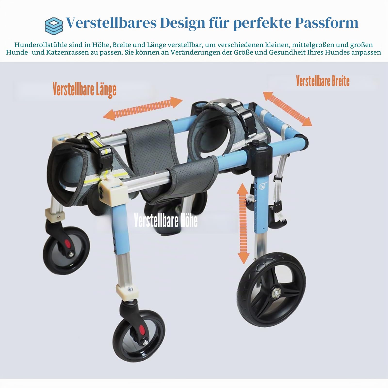 Hunderollstuhl Mit 4 Rädern, Verstellbare Mobilitätshilfe Für Vorder- Und Hinterbeine, Für Alle Hunderassen – Laufband Mit Vollständiger Unterstützung Für Hunde, Für Behinderte(XL)