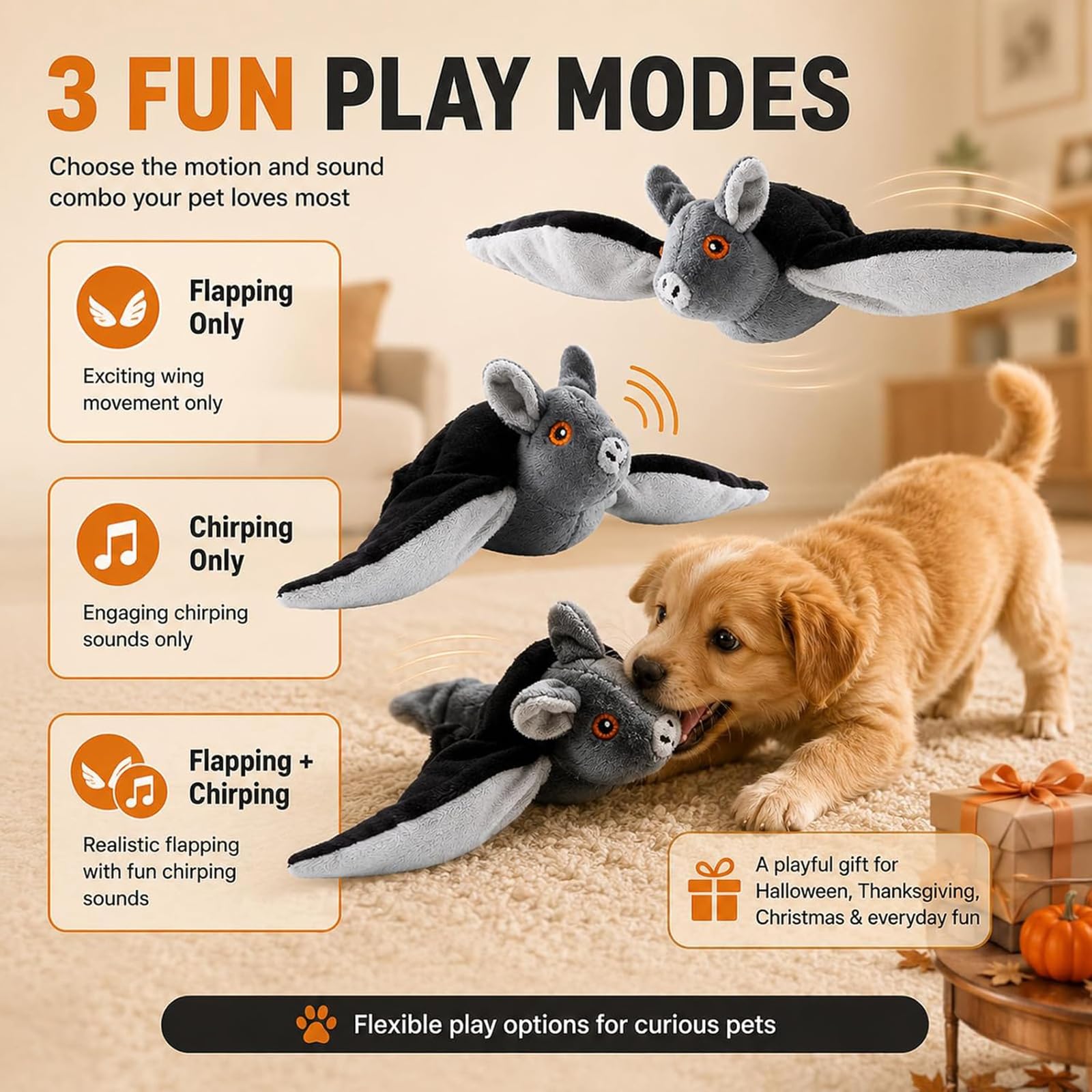 Juguete de murciélago Volador para Perros y Gatos, Juguete Interactivo con alas Que aletean, (3pcs)