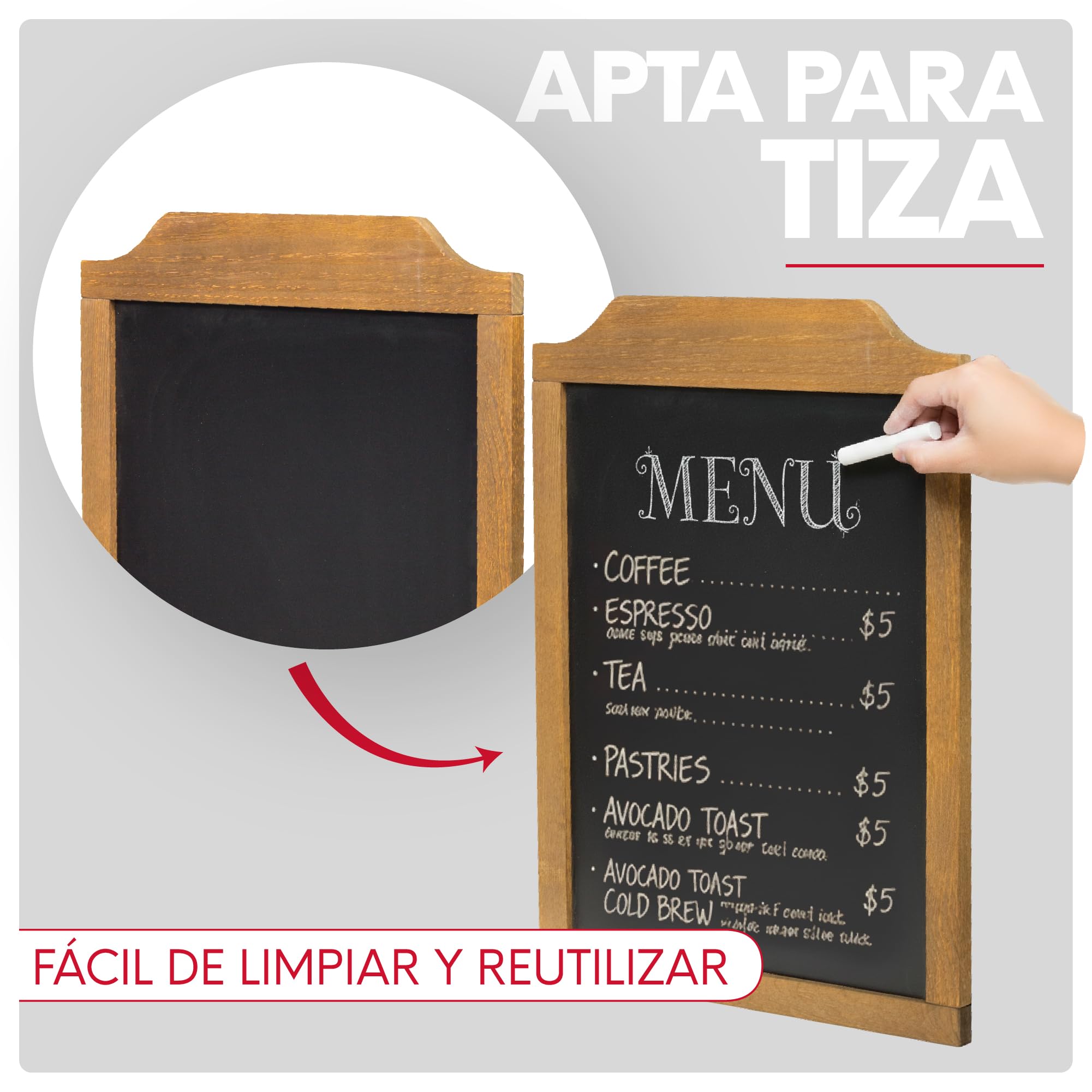 Pizarra de Pared Negra para Tiza y Rotuladores Borrables, Marco de Madera Natural 35 mm, Tablero de Notas para Tiendas, Bares y Restaurantes, Varios Tamaños (760x400mm)