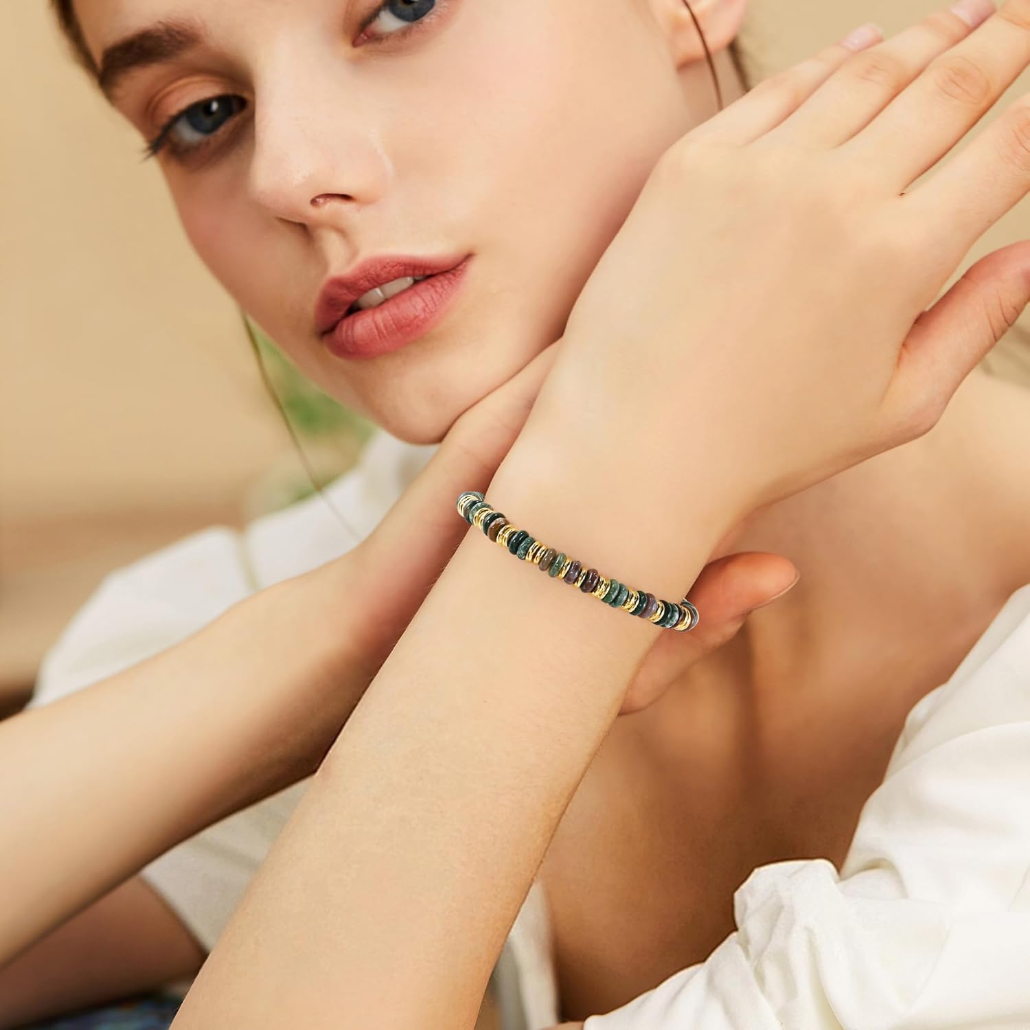 VIBILIA Gold Plated Bracelets for Women, Boho Bangle Bracelets, Beaded Bracelets Trendy, Handmade Gold Jewelry, Fashion Birthday Gifts for Women Friend on Valentine's Day Easter Mother's Day - Image 6