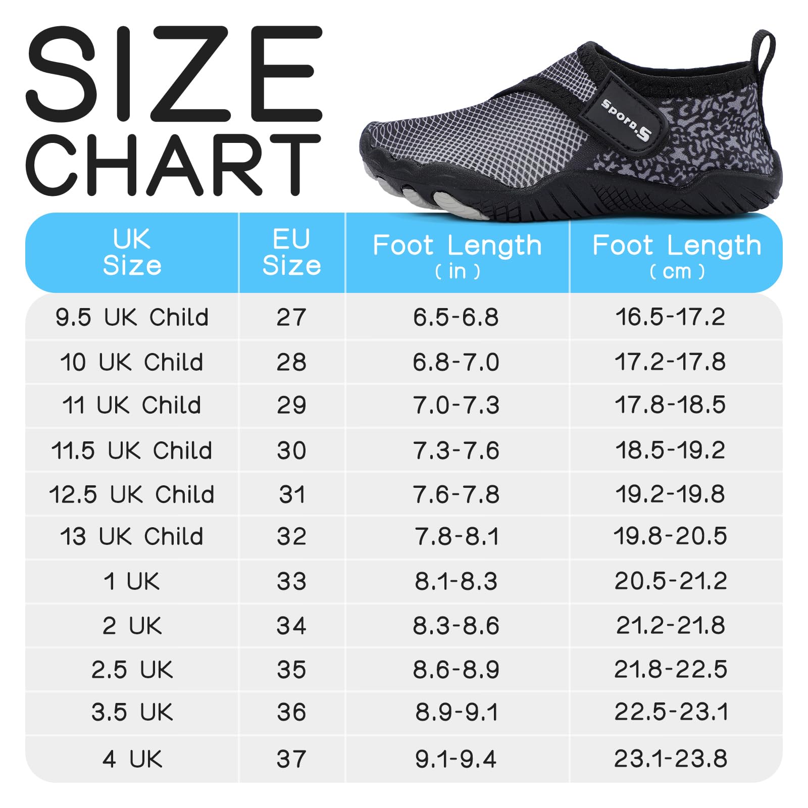 MASOCIO Chaussures Aquatiques Enfant Chaussures d'eau Séchage Rapide Antidérapantes pour Piscine Mer Plage Taille 27-37 EU