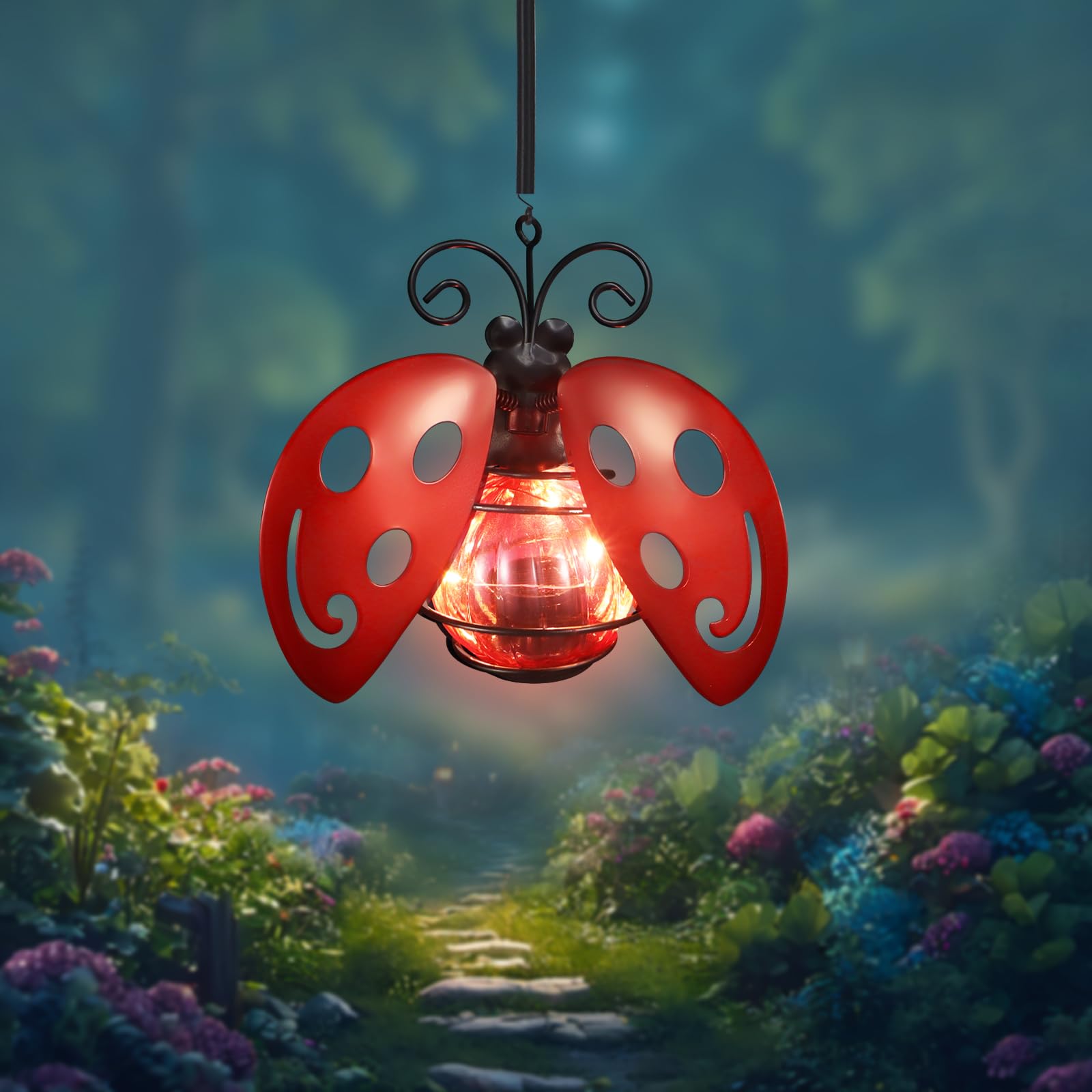 Lady Bug Solar Outdoor Hanging Lantern Creative Small Sculpture Lights Durable Waterproof Lamp Suitable for Festivals Garden Decor Birthday Gifts for