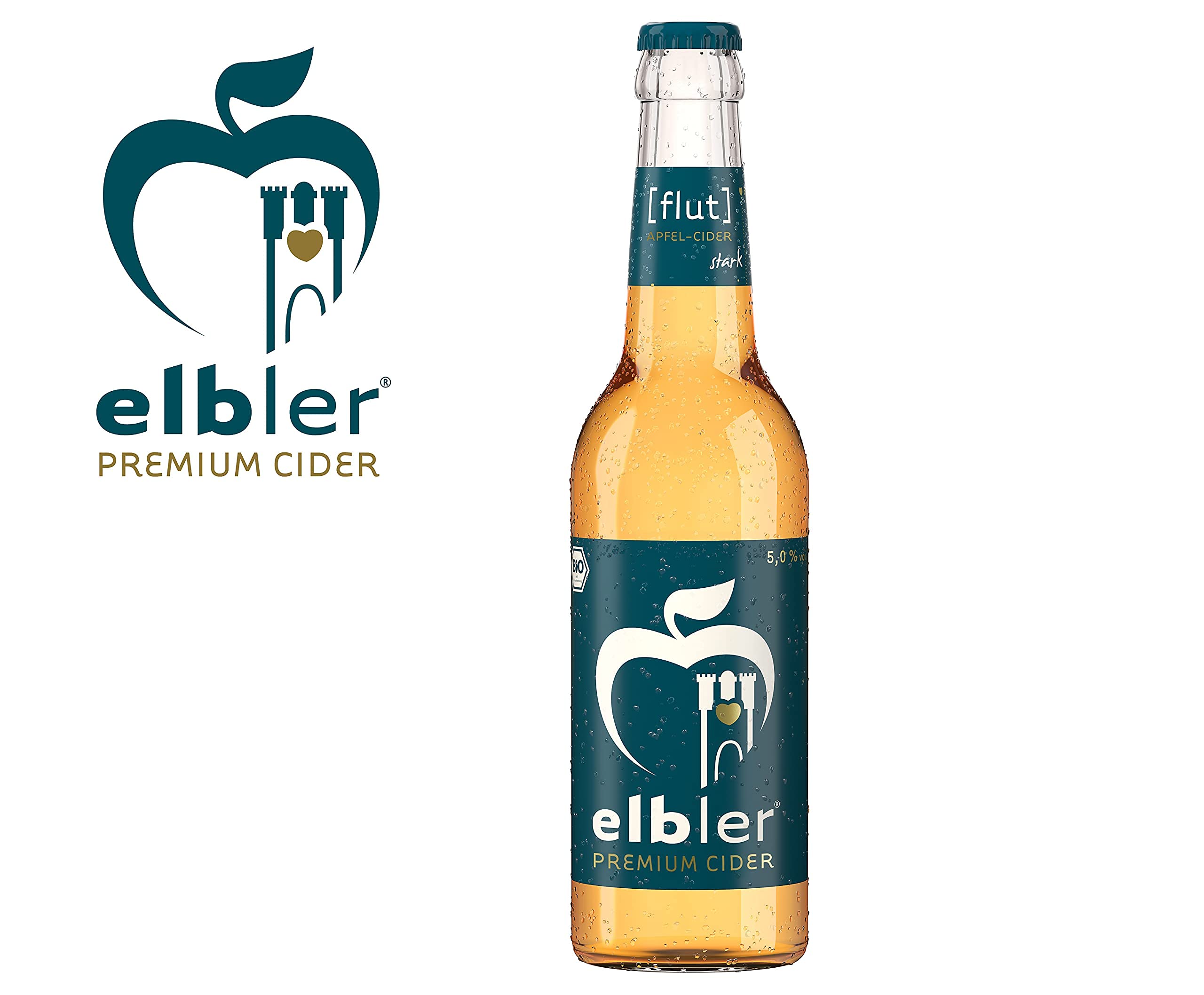 Elbler Cider Flut, Apfel Cider, 5.0% Vol., 0,33 l, inkl. 1,92€ Pfand, Frisch-Herb, 24-er Pack, Apfelwein, Glutenfrei & Vegan, Handgemacht aus 100% Bio-Äpfeln, ohne Zusatzstoffe, Kalorienarm