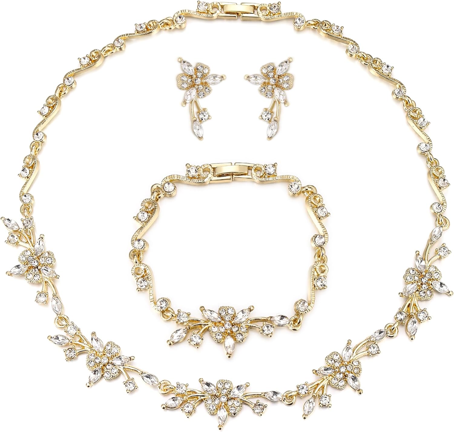 EleQueen Women's Wedding Flower Necklace Earrings and Bracelet for Brides Bridesmaids, Elegant Jewelry Sets for Anniversary/Formal Occasions