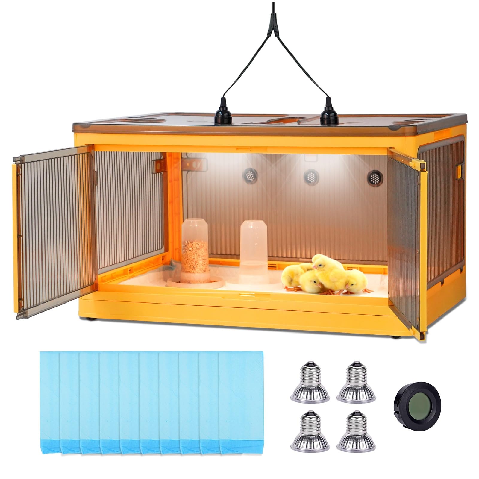 Chioccia Artificiale per Pulcini, Lampada Riscaldante, Scatola per Incubatrice per Pollame, con Mangiatoia e Abbeveratoio Automatico per Pulcini, per Cuccioli, Anatre, Uccello, Quaglie (XXL)