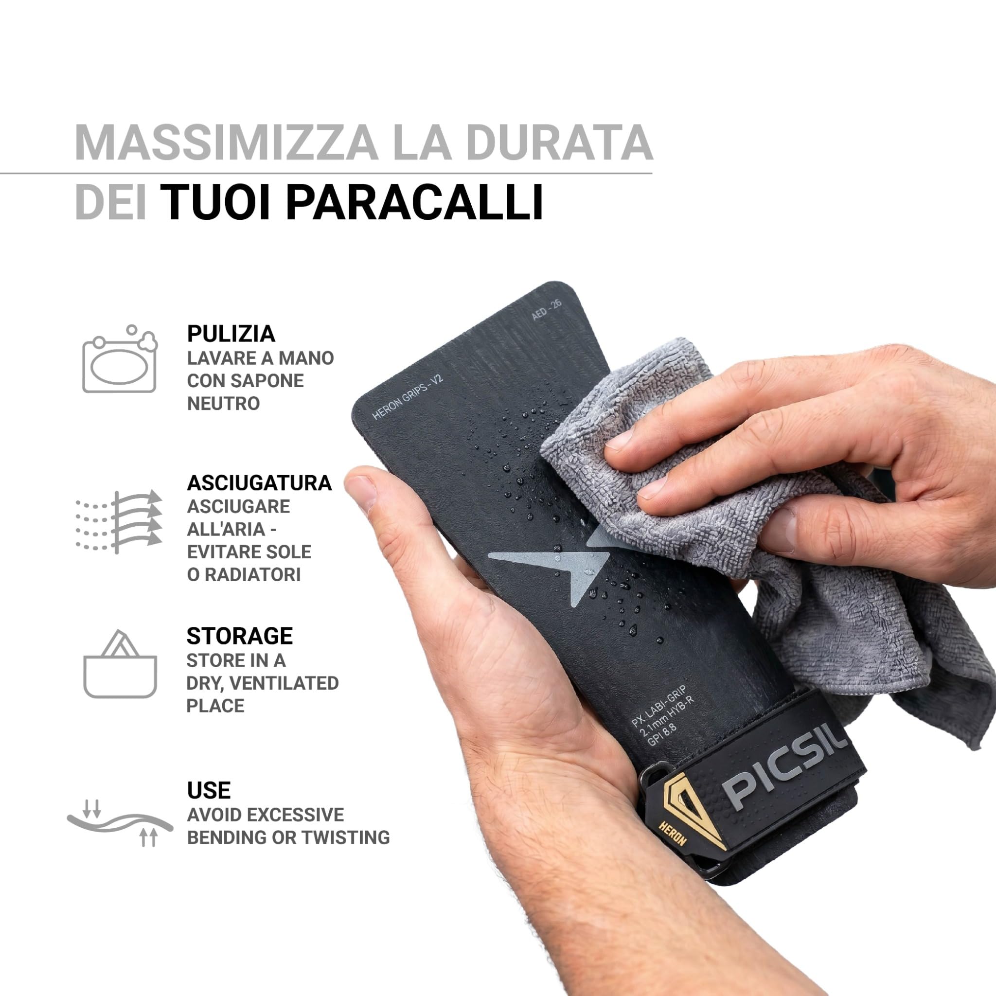 PICSIL Paracalli Heron Grips Protezione Mani con Astuccio e Polsini Cross Training Calisthenics Fitness