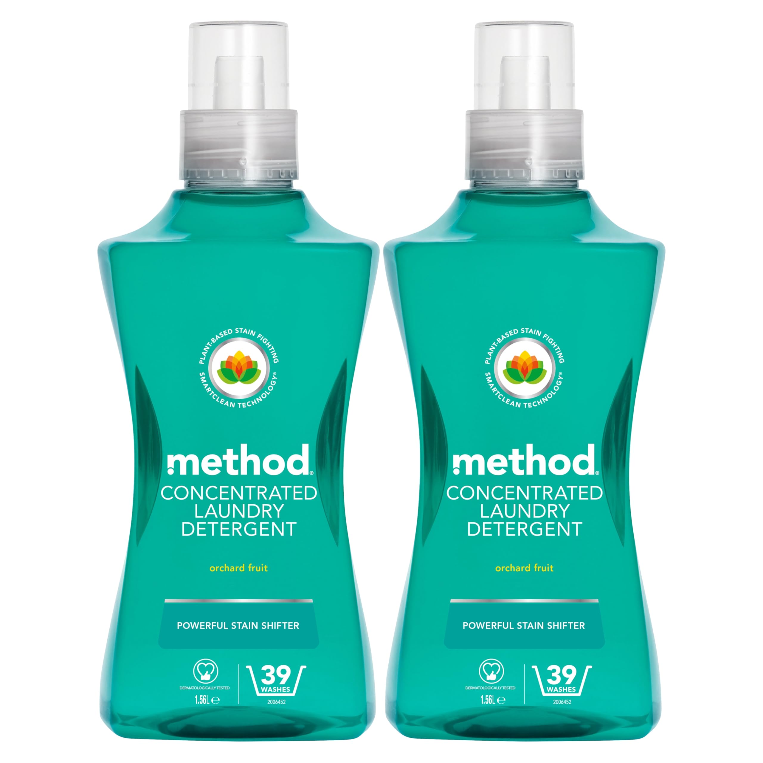 Method Concentrated Laundry Detergent, Washing Liquid Fresh Orchard Fruit Scent, 2 x 39 Washes, 2 x 1.56L