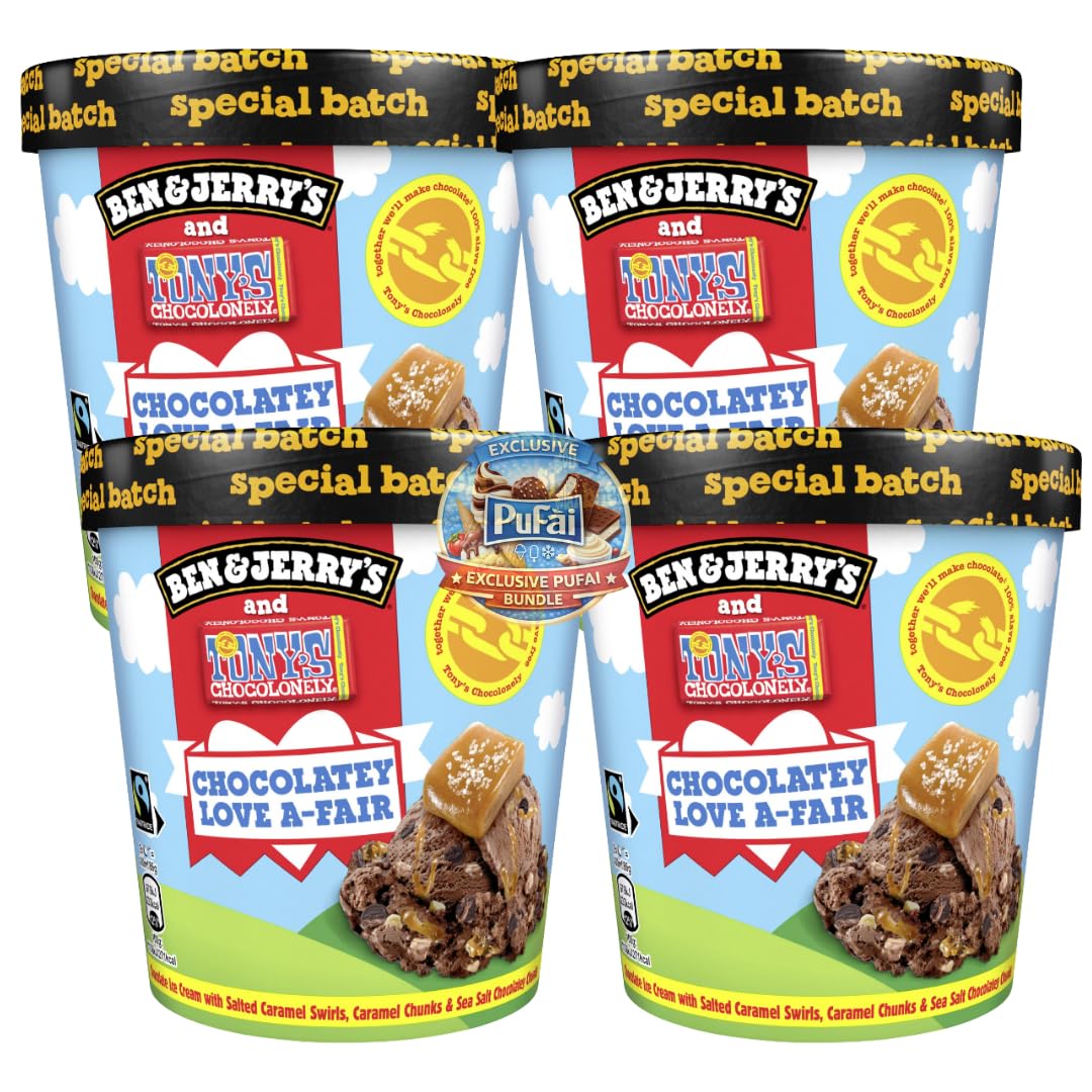 PUFAI Bundle – Eiscreme Schokolade 465ml x4 – Cremiges Schokoladeneis mit Schokoladenstücken, Dessert Eiscreme Becher