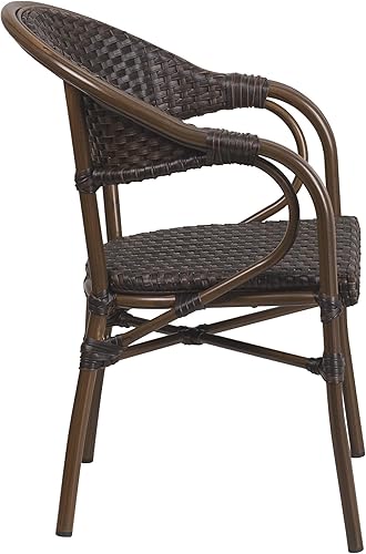 Miniatura 3 de Flash Furniture Milano Series - Silla de patio de ratán marrón oscuro con marco de bambú rojo y aluminio