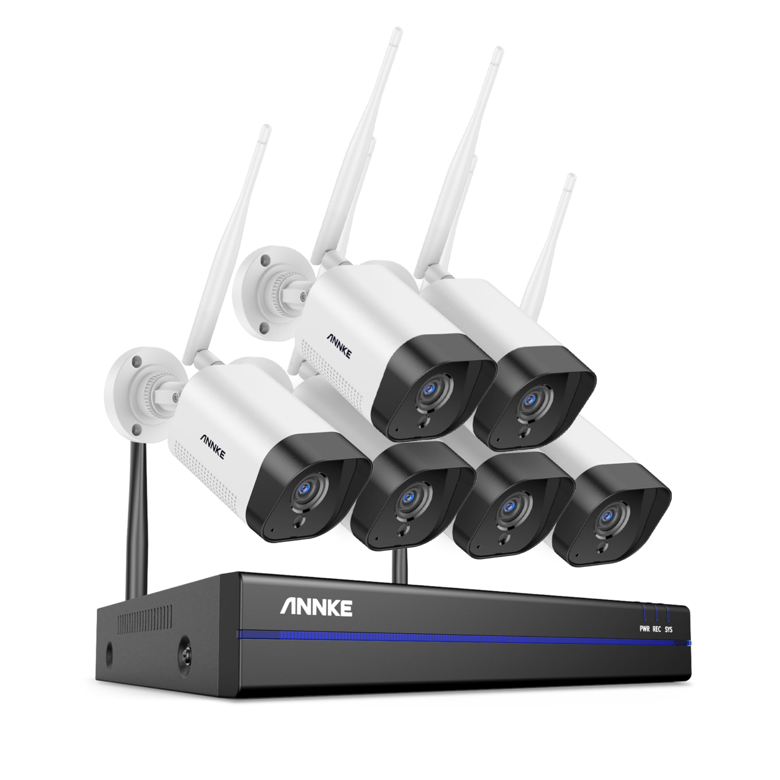 ANNKE Kit Videosorveglianza WiFi con Audio a 2 Vie, 10 Canali 5MP NVR e 6 Telecamere Esterne Wireless 3MP, Rilevamento di Persone/Veicoli, Visione Notturna IR 100ft, Compatibile con Alexa