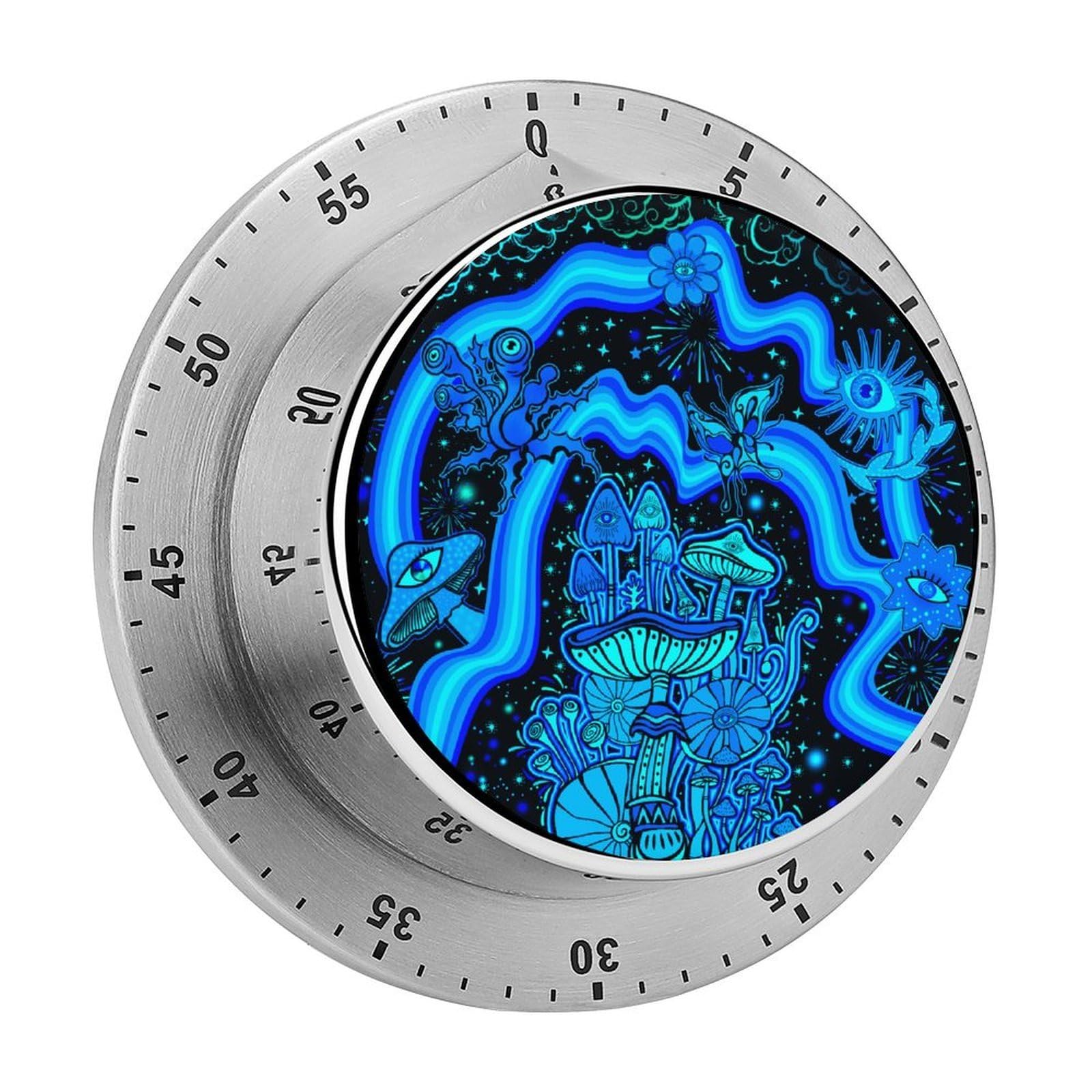Trippy Mushroom Colorful Flowers Eyes Stars Magic Plants Circular Rotating Timer, Suitable for Kitchen and Bedroom