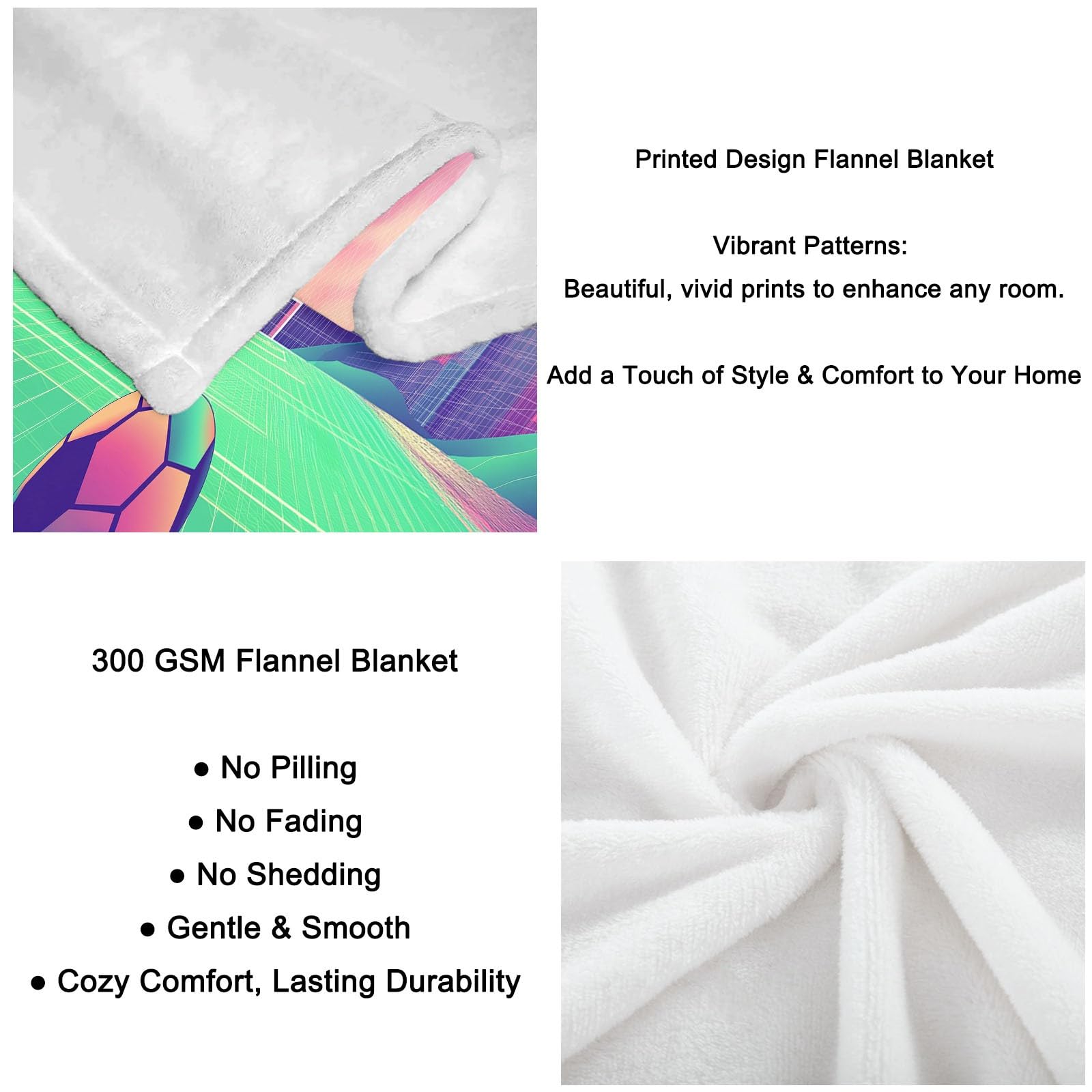 Colori Al Neon Coperta Plaid in Pile di Flanella Calcio Futuristico, Microfibra Morbido Durevole e Caldo Peluche, Singolo Matrimoniale Coperte Copriletti 180x220 cm per Letto Divano Soggiorno