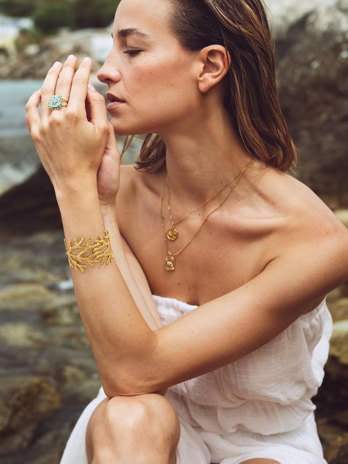 WOWORAMA Chunky Gold Shell Cuff Bracelets for Women Wide Hammered Starfish Bracelet Gold Coral Reef Bracelet Boho Summer Beach Statement Bracelets - Image 8