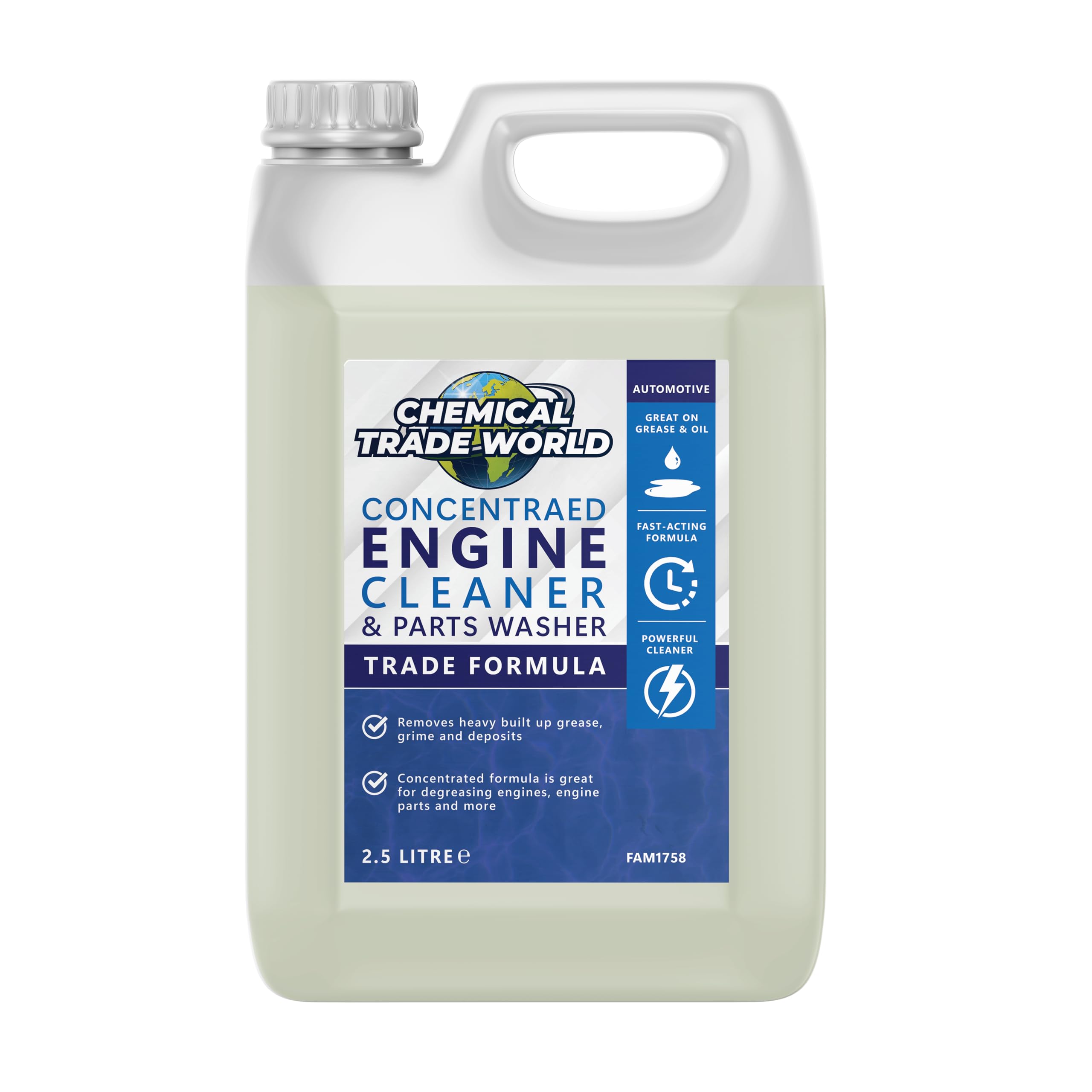 Chemical Trade World - Concentrated Engine Degreaser & Parts Washer Fluid 2.5 Litre - Heavy Duty Oil, Grease & Grime Cleaner for Engines, Tools & Machinery