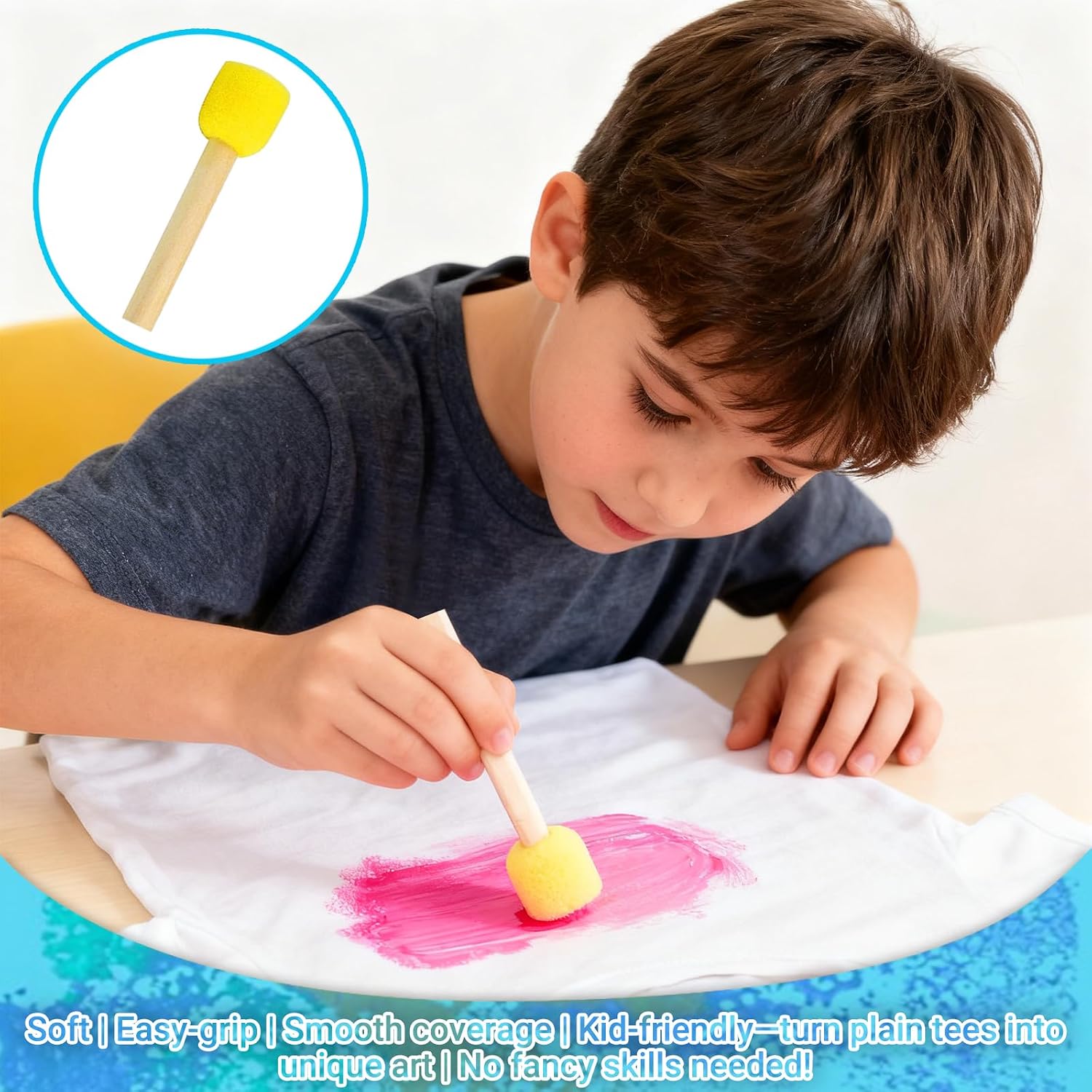 40 Pieces Round Sponge Foam Brush Set Paint Sponge Brush Wooden Handle Foam Painting Tools for Kids Painting Crafts (0.8 Inch)