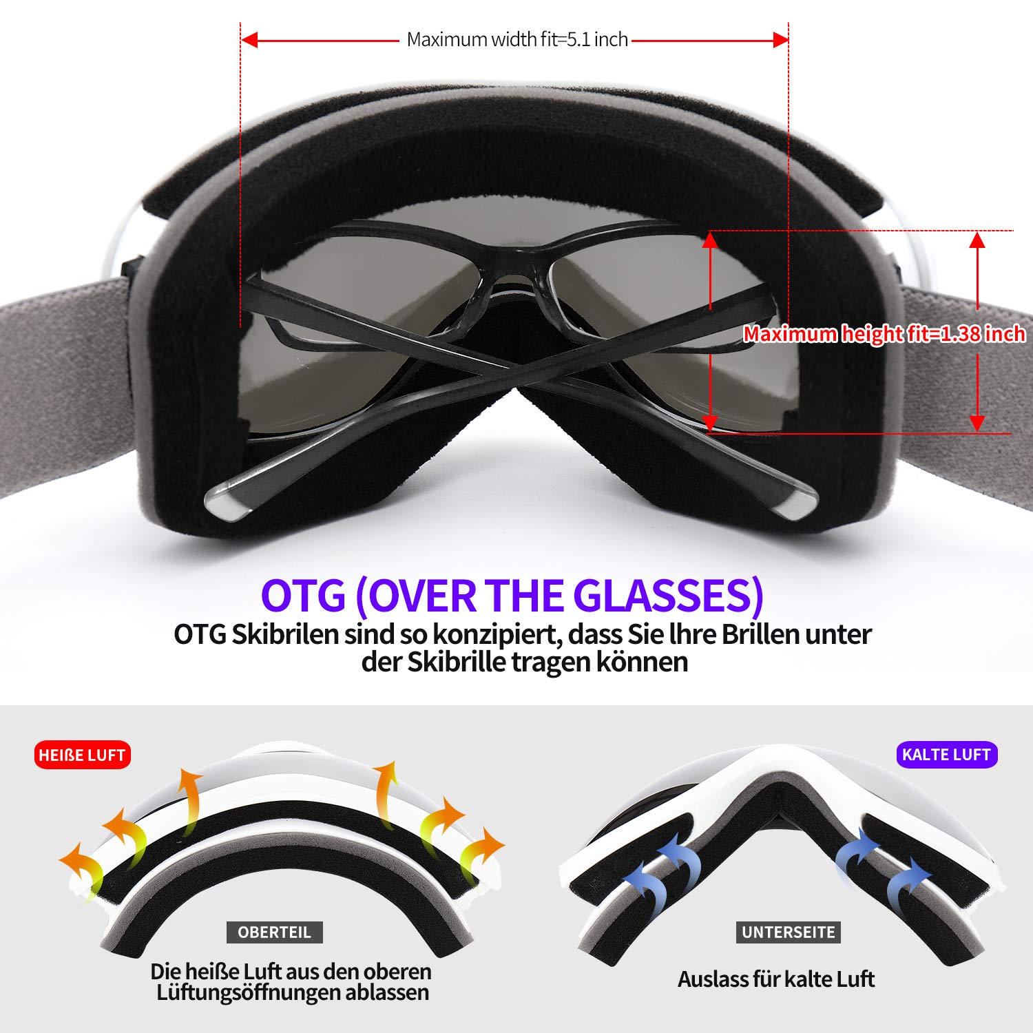 Supertrip Masques de Ski et Masques Femme Homme Lunettes de Snowboard pour Skieurs Protection Anti-buée UV400 Compatible avec Casque Sports d'hiver Ski