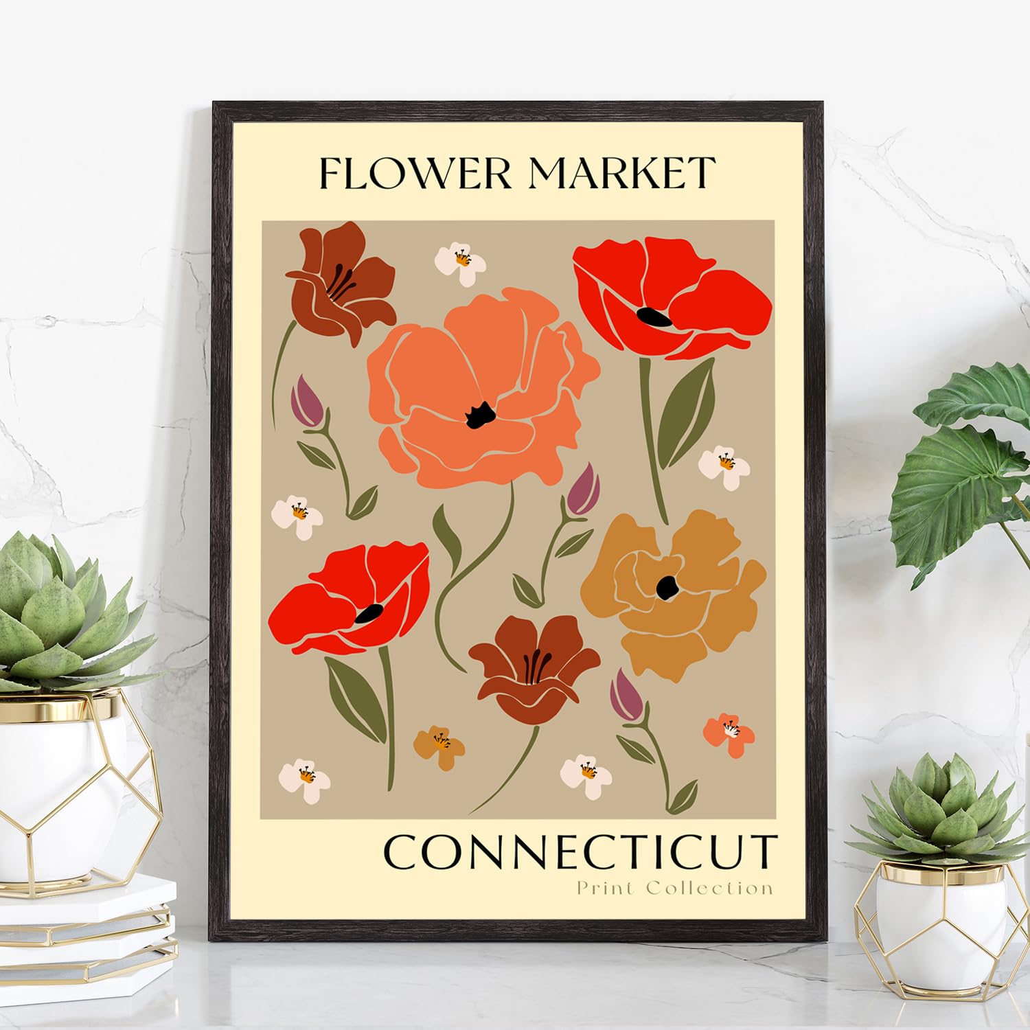 Flower Market Poster, Connecticut State Flower, Connecticut Flower Market Art Print, Connecticut Wall Art, Botanical Artwork, Floral Decor Posters,