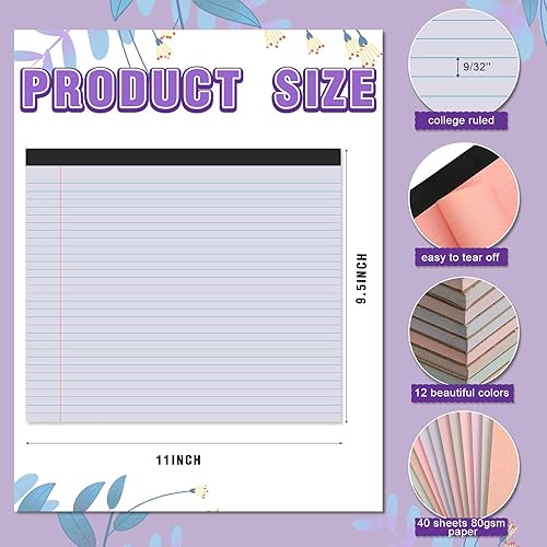 Miniatura 8 de Lincia 6 blocs de notas de paisaje de 11 x 9.5 pulgadas, bloc de notas rayadas universitarias, bloc de notas forradas, 40 hojasbloc de papel pastel