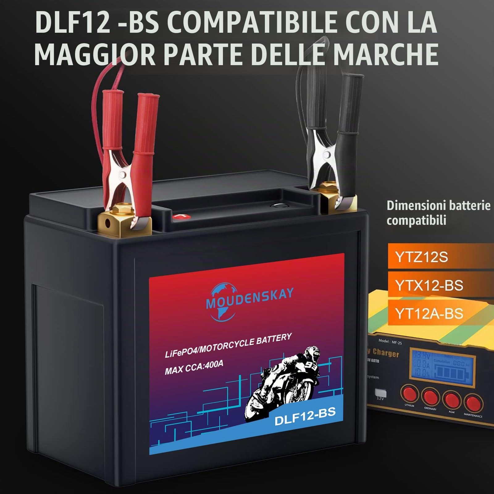 Batteria al Litio moto 12V Litio Batteria LiFePO4 YTX12-BS 6AH | LiFePO4 Powersports con BMS, 12.8V 6AH 400CCA di avvio del motore per moto, ATV, UTV,motoslitte e altro