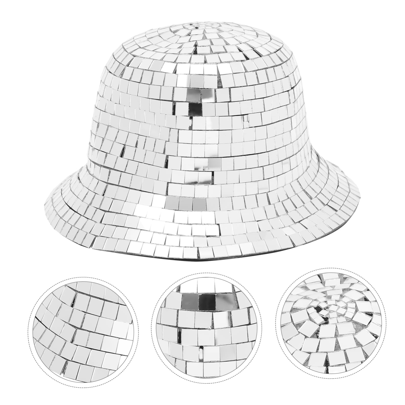 LABRIMP Sombrero de Espejo Disco para Mujer y Hombre Estilo Pescador Lentejuelas Plata, Cómodo y Chic para Decoración Verano en Fiestas y Eventos