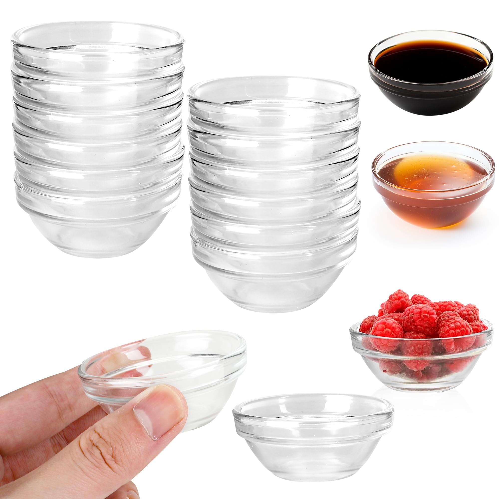 YKUKIZEE 12 Pcs Glass Ramekins for Dips 9 cm, Mini Glass Prep Bowls