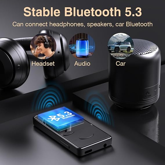 MP3 Players with Bluetooth 5.3, Mini Music Player with HiFi Sound, 32GB MP3 Player with FM Radio for Children and Adults, Earphones Included, Expandable up to 128GB