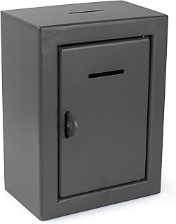 Metal Charity Donation Box - Secure Steel Collection Box with Front Slot...