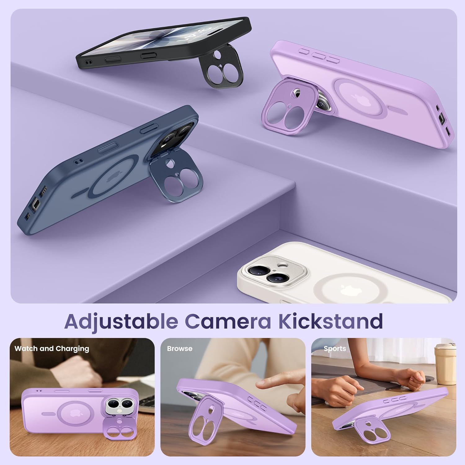 GolbinBox for iPhone 17 Case with Stand,Compatible with MagSafe,[Camera Control][Military Drop Protection] Shockproof Slim Translucent Matte Phone Cover for iPhone 17 6.3", Light Purple