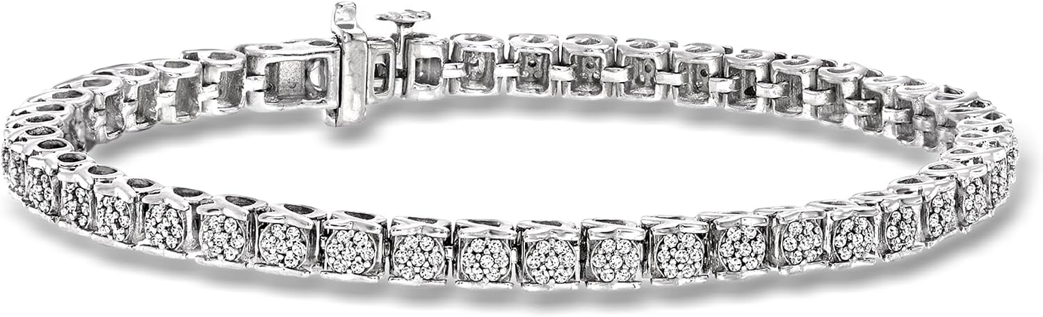 Ross-Simons 1.00 ct. t.w. Diamond Cluster Tennis Bracelet in Sterling Silver