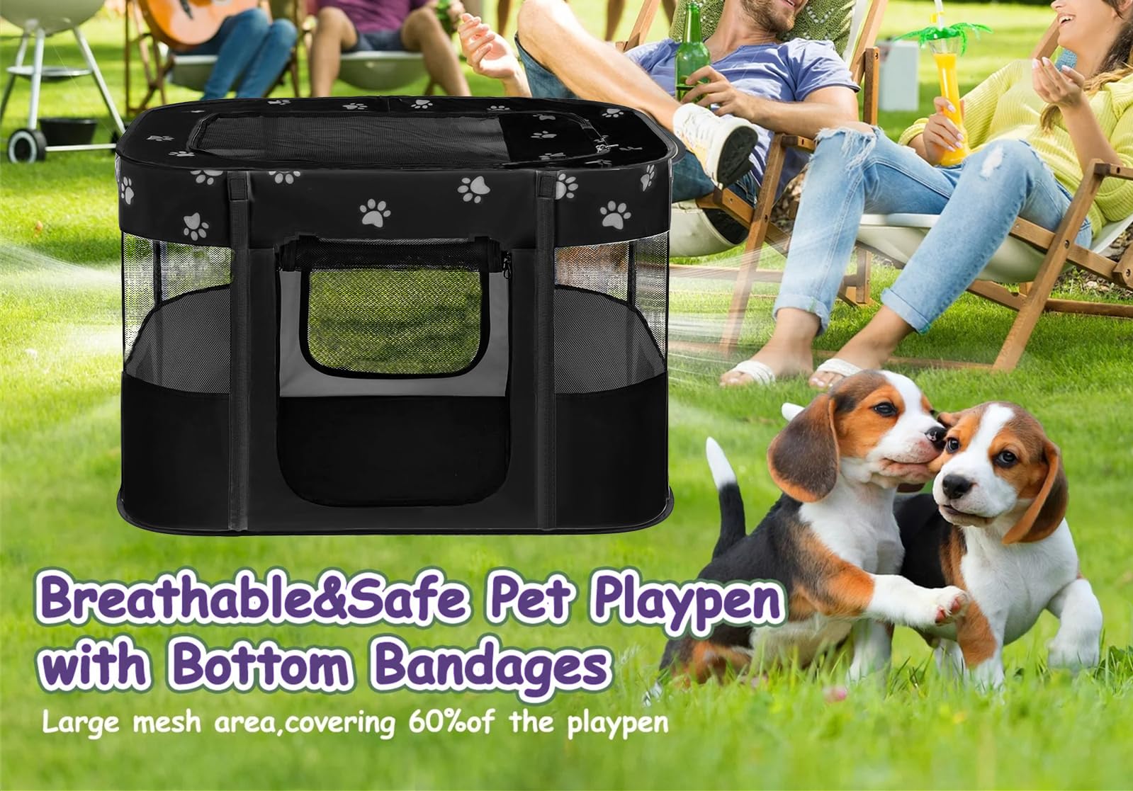 Floving Portable Doghouse Pet fence 80x60x55cm Foldable Pet playpen Rectangle Delivery Room Cat den Cat hut Puppy house Kennel Closed Pets Tent with carry bag (Black) - Image 2