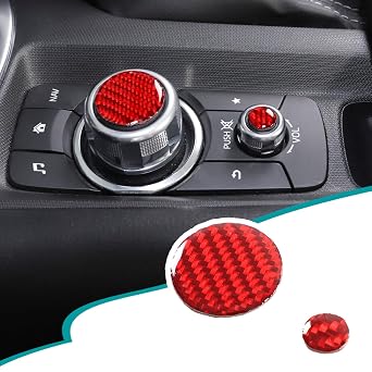 Real Soft Carbon Fiber Car Central Multimedia Knob Controller Button Sticker Compatible with Mazda MX-5 2016-2020, Interior Protection Accessories,Red