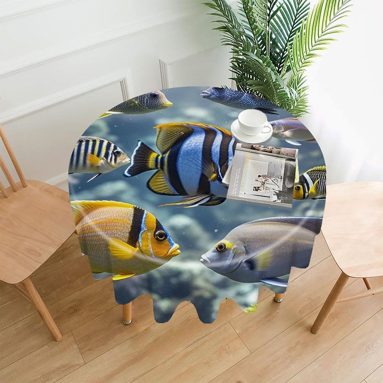 FekiLoot Different Fish Tablecloth Decorative Round Table Cloth Wrinkle Resistant Washable Circle Table Cover Round Tablecloth for Picnic Party Camping Dining 60 Inch