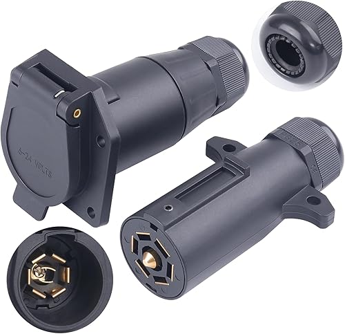 Miniatura 9 de CheeMuii Enchufe de remolque de 7 pines con sello impermeable resistente de 7 vías redondo estilo RV conector de remolque de 7 puntos Adaptador de