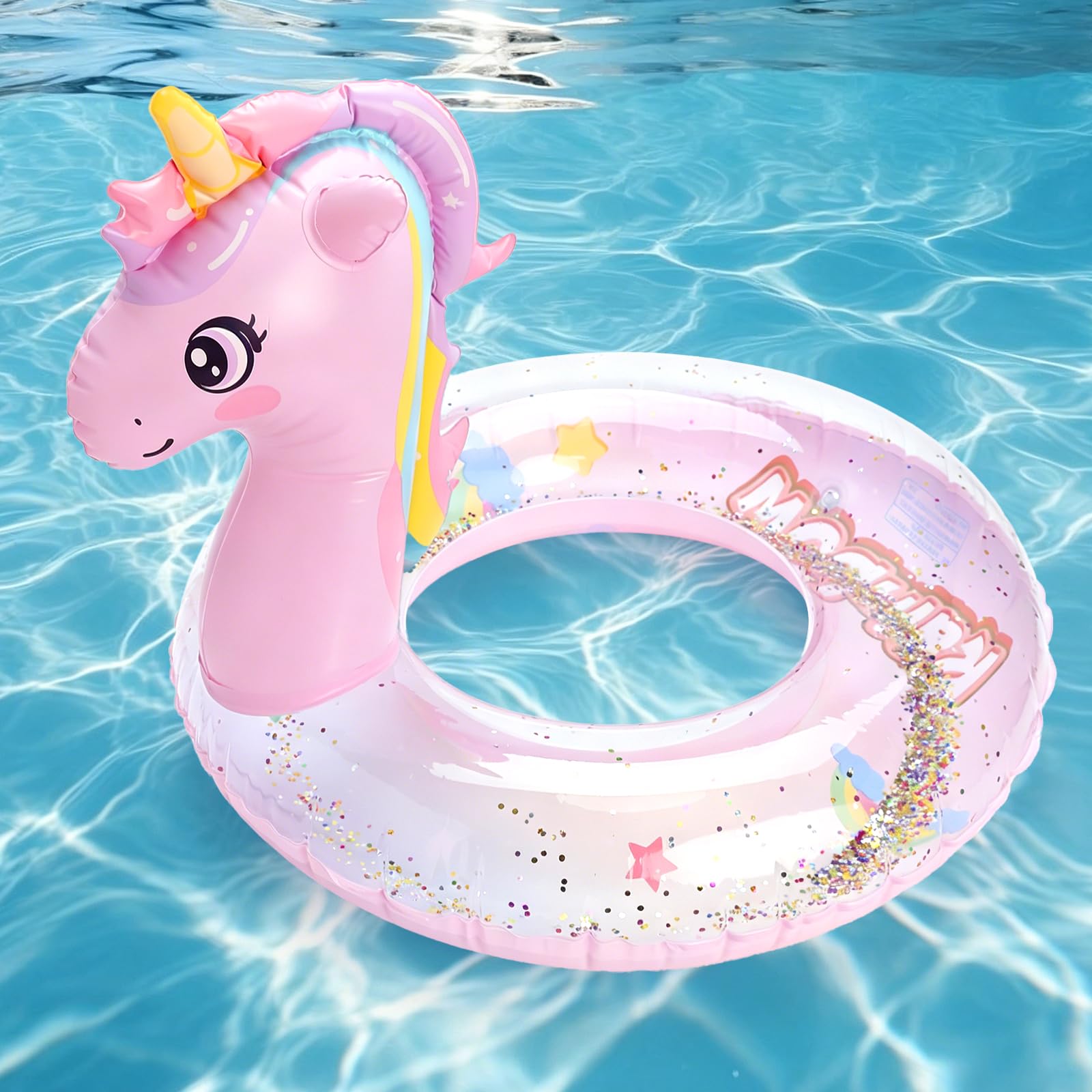 Inflatable Pool Toys Kids Swimming Pool Swimming Ring Unicorn Pool Floats for Kids Swim Ring 5-9 Years Pink Inflatable Rubber Ring Lightweight Foldable Easy Inflate for Summer Water Play