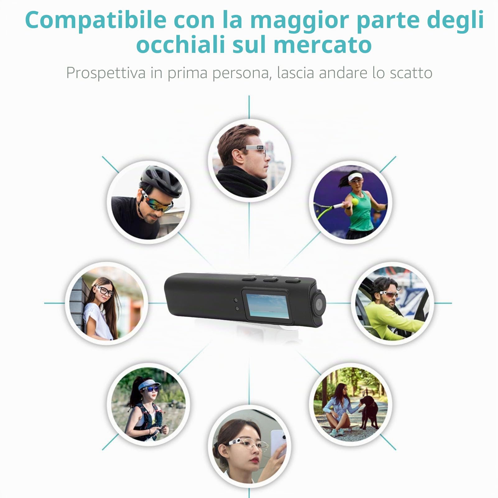 Tosuny Fotocamera Sportiva per Occhiali, Fotocamera FPV Grandangolare 2.7K HD 110° con Stabilizzazione a 2 Assi, Display da 0,96 Pollici, APP WiFi per Ciclismo, Escursionismo, (BLACK)
