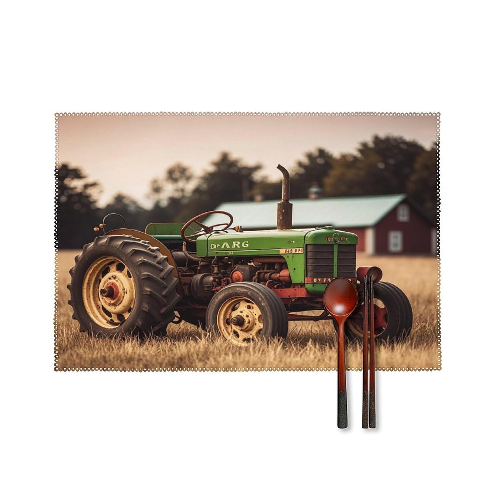 Old Tractor Photo Farm Placemats Set of 4 Heat Resistant Non-Slip Place Mats Wipeable Easy to Clean Table Mats for Kitchen Dining Party Outdoor Placemats