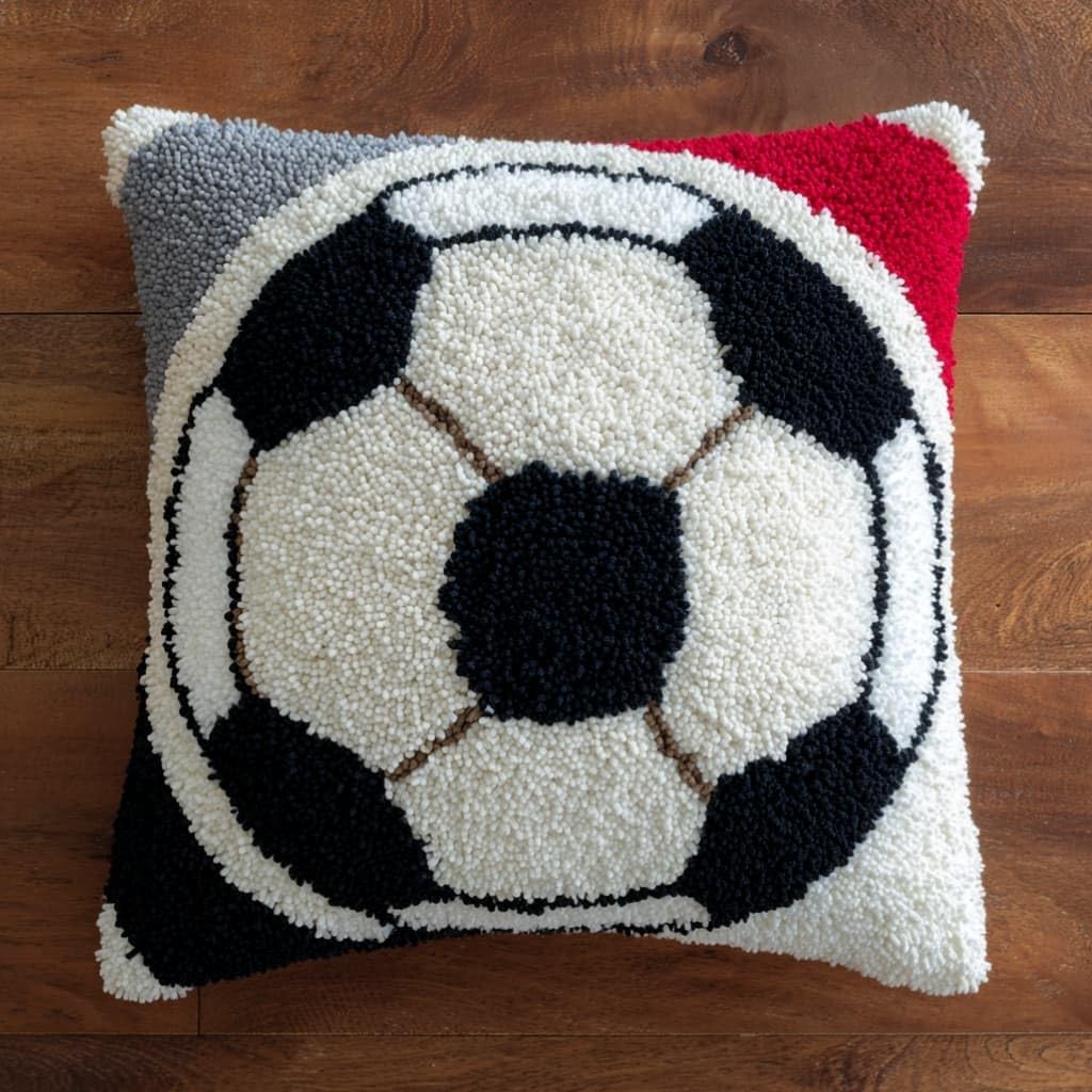 Taxpy Latch Hook Cushion Kits Soccer Pillowcase Kits Embroidery Kit 17X17 Inch DIY Needlework Pillow Cover Sofa Cushion Rug Making