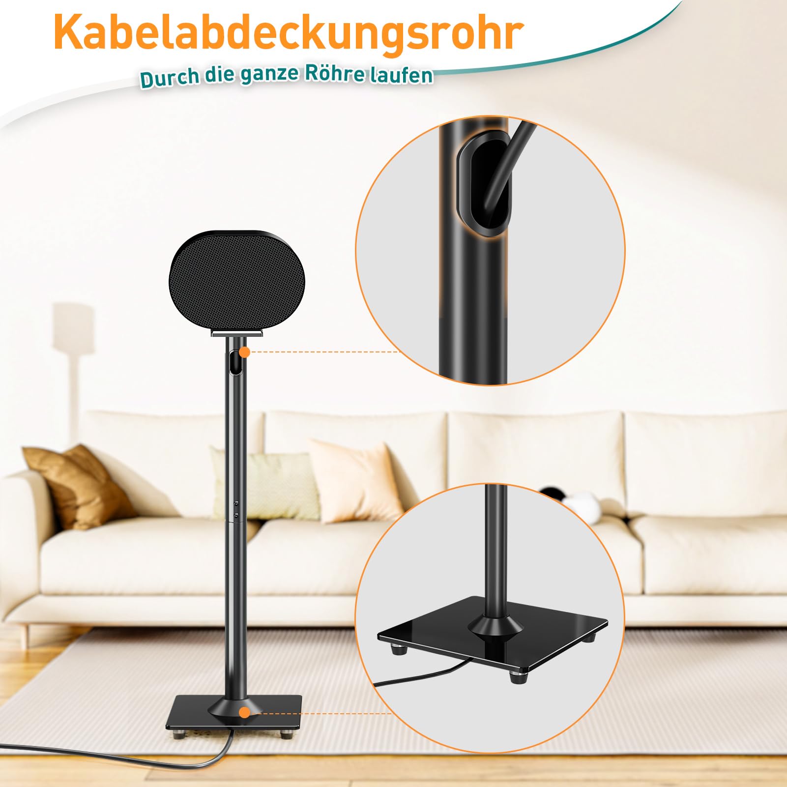 ELIVED Lautsprecherständer für Sonos Era 300, Höhe 80,7cm Bodenständer mit Glassockel, Max. 5kg, Schwarz, 1 Paar, EV5026