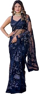 StyleScope Women’s Net Sequence Embroidered Saree With Unstitched Blouse Piece (Diamond Sequance Blackkk_Blackkk_Free Size) Price In India