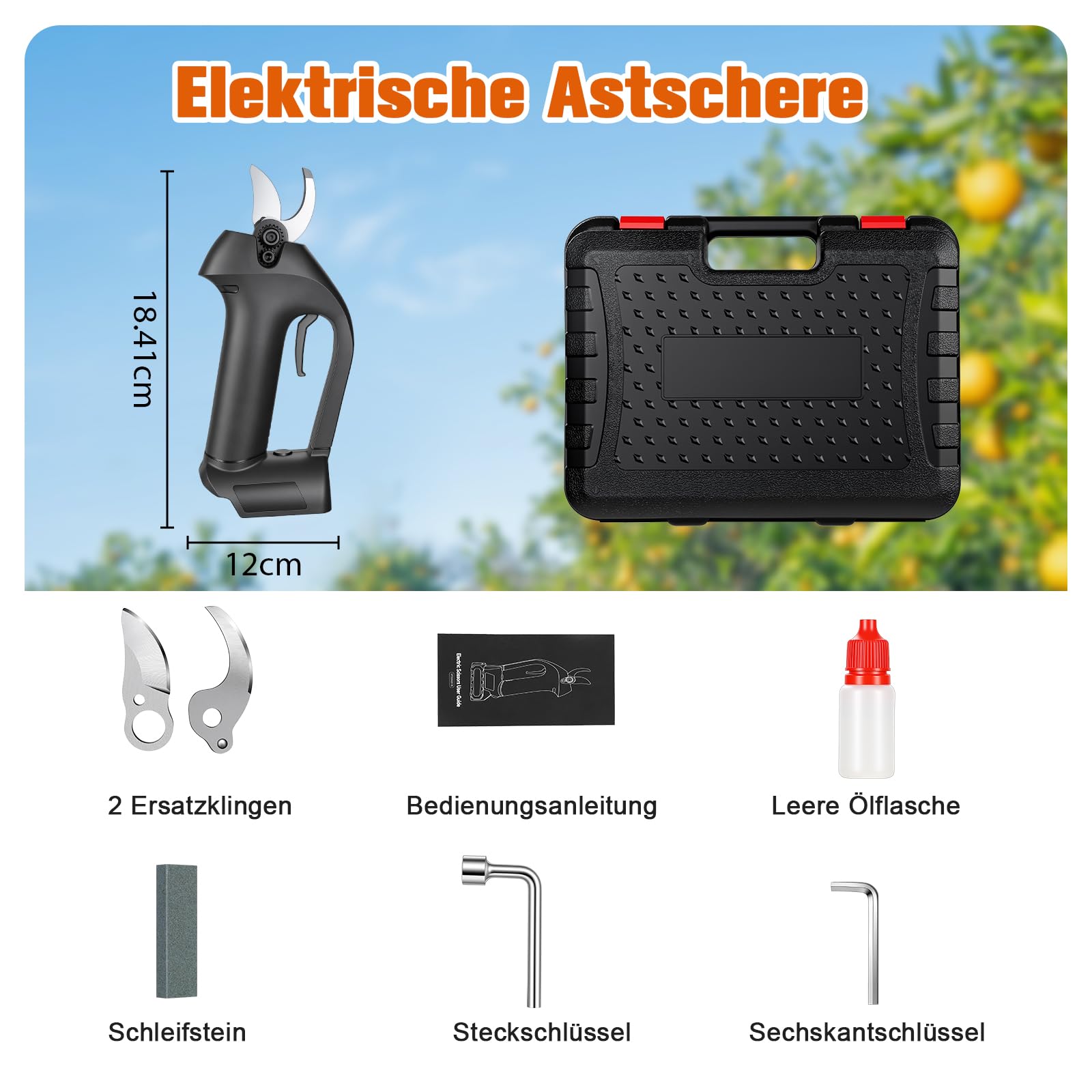 ERWEY Secateur Electrique Sans Fil pour Makita Batterie 18 V, Sécateur Électrique Max 40mm avec 2 Lames, Coupe Branche pour Vigne, Arbustes, Succursales, Fruitiers, Sans Batterie