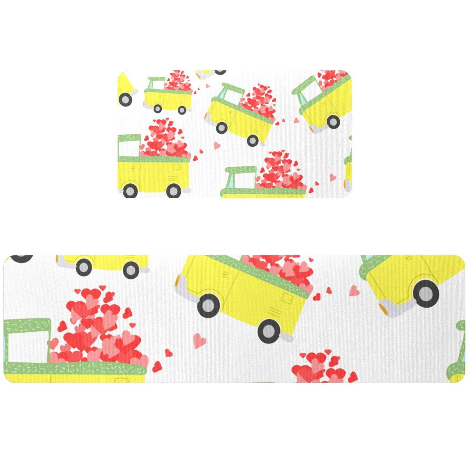Lot de 2 tapis de cuisine voiture jaune dessin animé