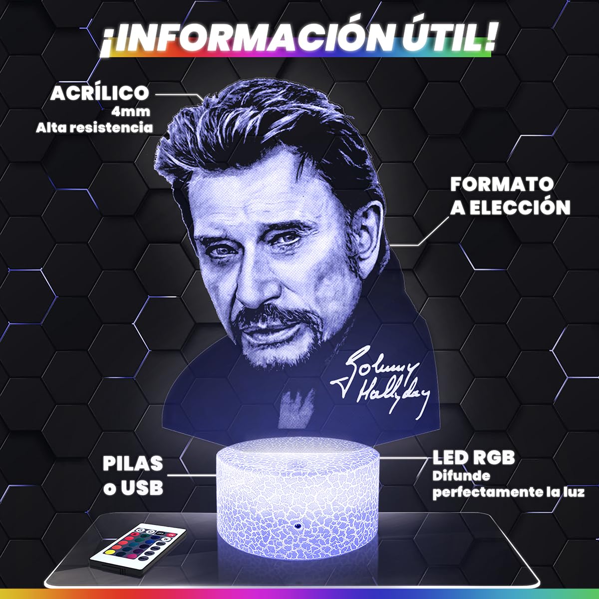 Lampephoto.fr - Lámpara 3D C. Dion Luz Nocturna Táctil Led Ilusión 3D, Idea de Regalo para Niños y Niñas, Navidad, Lámpara de Mesilla de Noche para Niños o Adultos, Merchandising, Regalo TOP
