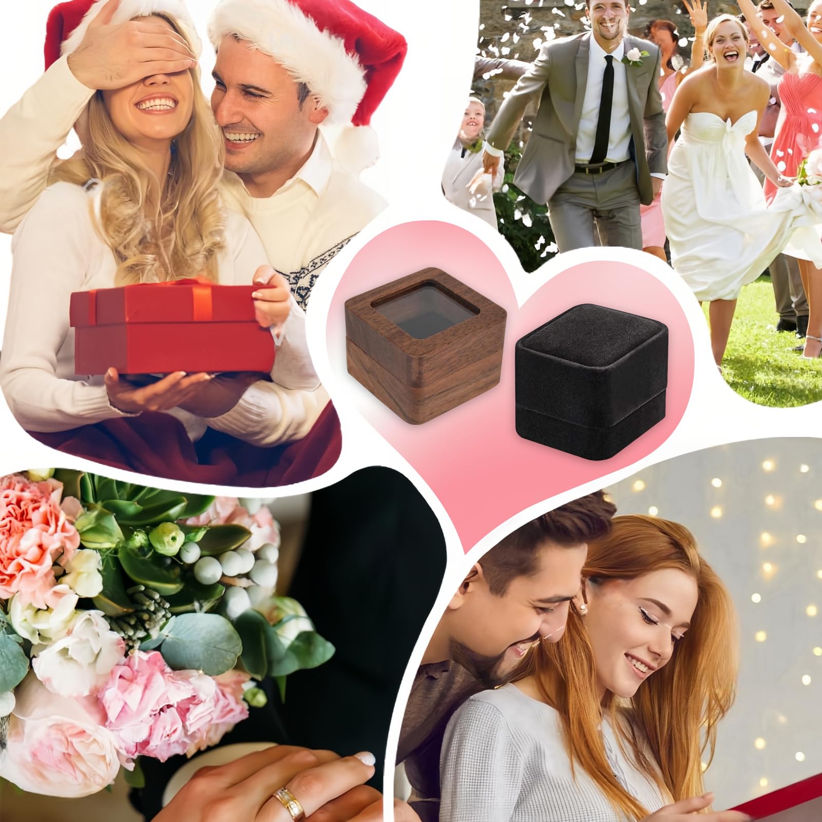 2 Piezas Caja Anillo Joyero Pequeño Cuadrada 5.5 * 5.5 * 4cm Cajas Anillos Caja Anillo Compromiso Mini de Sola Ranura para La Ceremonia de Boda de La Propuesta de Compromiso (Ranura única)