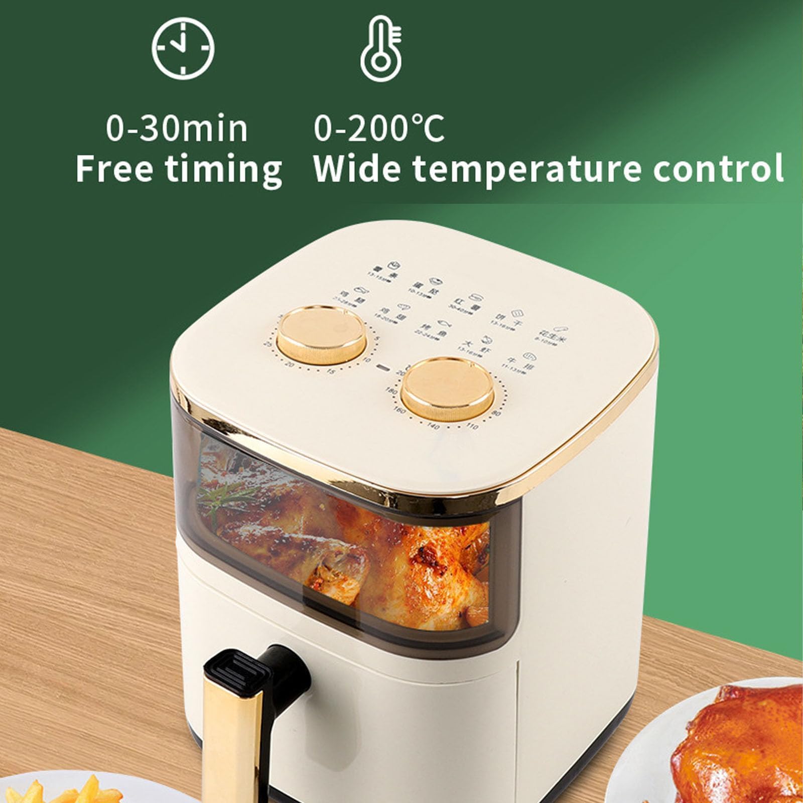Cyfrowa frytkownica powietrzna 6 l 1200 W z 30-minutowym timerem, dwoma pokrętłami sterującymi i dużym oknem do wydajnego gotowania w domu