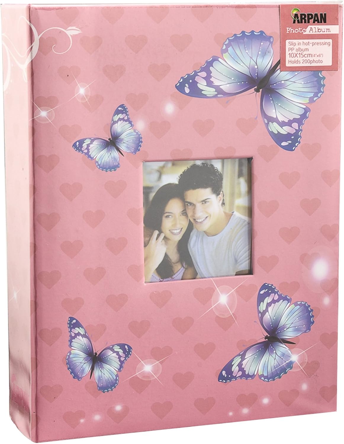 Photo Album 6x4" 10x15cm for 200 Photos Slip In, Pack of 2 Light Pink Butterfly Slip In Photo Albums - Image 3
